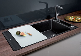 Чёрная каменная мойка для кухни Blanco AXIA III XL 6 S доска стекло клапан-автомат InFino®