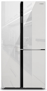 Большой широкий холодильник Hyundai CS6073FV белое стекло