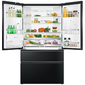 Широкий холодильник с нижней морозильной камерой Haier HB 25 FSNAAA RU black inox фото 2 фото 2