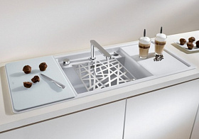 Кухонная мойка над столешницей Blanco ALAROS 6S (с белой доской) SILGRANIT клапан-автомат InFino®