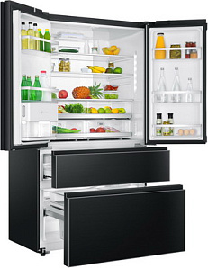 Черный стеклянный холодильник  Haier HB 25 FSNAAA RU black inox фото 3 фото 3