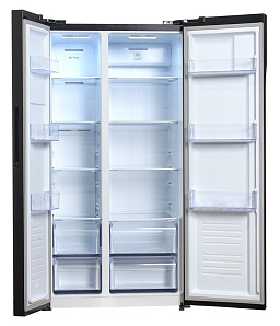 Широкий двухдверный холодильник с морозильной камерой Hyundai CS5003F черная сталь фото 3 фото 3