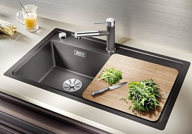 Немецкая мойка для кухни Blanco ZENAR 45 S-F SILGRANIT чаша слева, доска стекло клапан-автомат InFino®