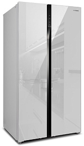 Широкий двухдверный холодильник Hyundai CS5003F белое стекло фото 2 фото 2